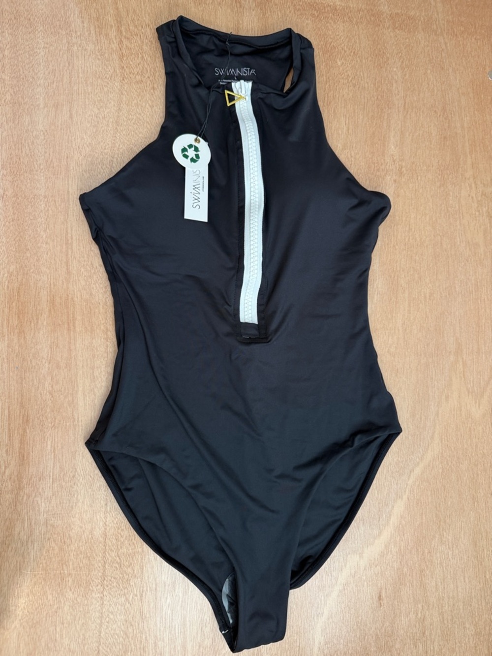 Swiminista Black High-Neck One-Piece with Front Contrast Zip NWOT